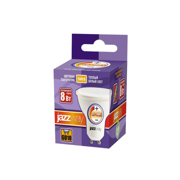 Лампа светодиодная PLED-DIM 8Вт PAR16 3000К тепл. бел. GU10 560лм 230В 50Гц JazzWay 5035898