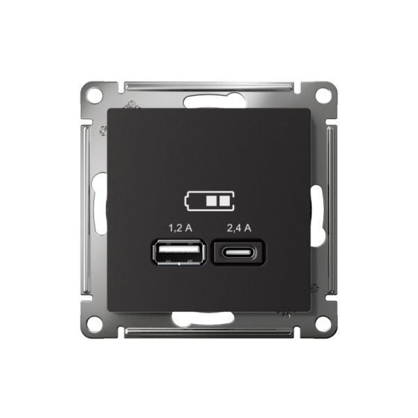 Розетка USB AtlasDesign тип A+C 5В/2.4А 2х5В/1.2А механизм карбон SE ATN001039