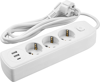 Удлинитель 3х5м с заземл. 10А IP20 90 840 OPE-USB-03-500-ESC-3x1 USB 2xType-A + Type-C с кнопкой ОНЛАЙТ 90840