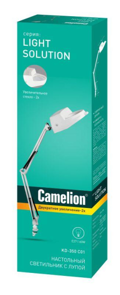 Светильник настольный KD-350 С01 струбцина с увелич. стеклом бел. Camelion 9225