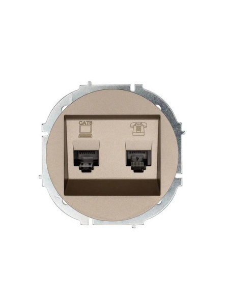 Розетка компьютерная + телефонная OSEN RJ45 кат.6 + RJ11 с модулем механизм титан LEZARD 743-3788-144