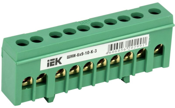 Шина PE "земля" в корп. изол. на DIN-рейку ШНИ-6х9-10-К-З (уп.10шт) IEK YNN10-69-10KD-K06