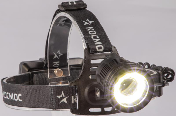 Фонарь налобный аккум. 10Вт P50 LED/Li-ion18650 2х1000мА.ч алюм. КОСМОС KOC855Lit