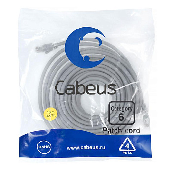 Патч-корд U/UTP кат.6 PC-UTP-RJ45-Cat.6-10m-LSZH 2xRJ45/8p8c неэкранир. LSZH 10м сер. Cabeus 9594c