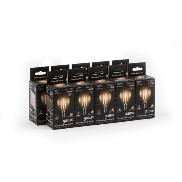 Лампа светодиодная филаментная Black Filament 7Вт P45 шар 2700К тепл. бел. E14 550лм GAUSS 105801107