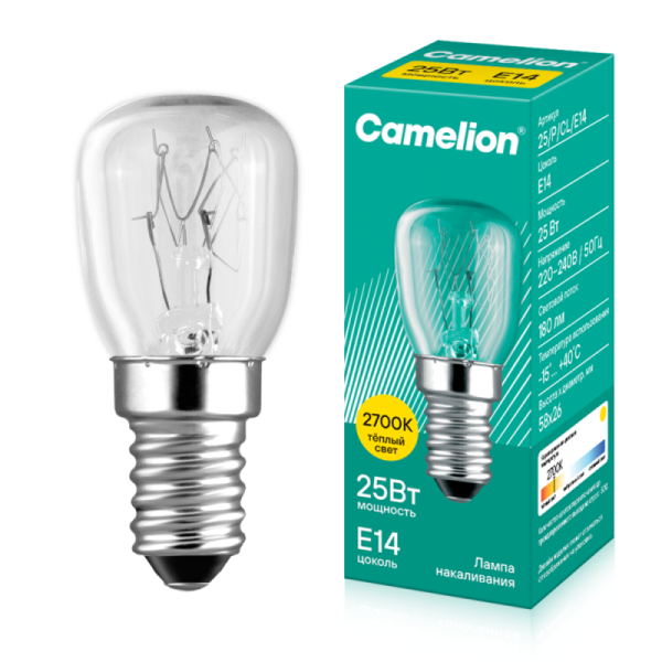 Лампа накаливания MIC 25/P/CL/E14 Т26 Camelion 13649
