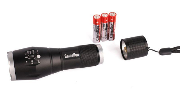 Фонарь LED5136 XML-T6 ZOOM 3 режима 3хLR03 (в компл.) алюм. черн. (открывающ. блист.) Camelion 12971