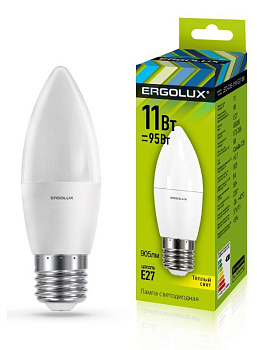 Лампа светодиодная LED-C35-11W-E27-3K 11Вт свеча матовая 3000К тепл. бел. E27 220-240В Ergolux 13621