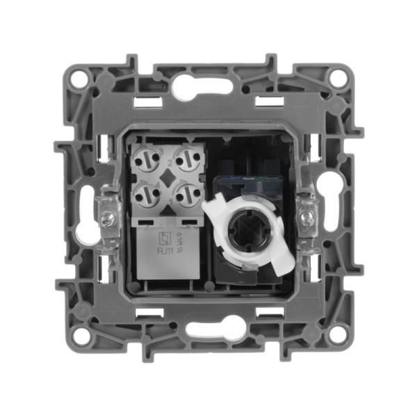 Розетка компьютерная + телефонная 2-м СП Etika RJ45 + RJ11 кат.5E UTP IP20 механизм антрацит IEK 672652