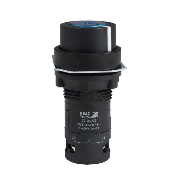 Переключатель 2 положения OptiSignal Compact D22 С7-SK-220 черн. с ключом 2НО XB7NG23 КЭАЗ 362143