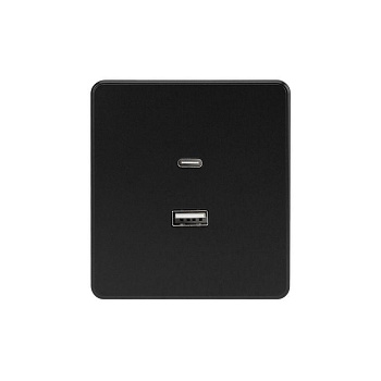 Розетка 2-м СП ROUND 16А IP20 USB-A + Type-C 3А с функцией быстрой зарядки оникс Kranz KR-78-0734-3
