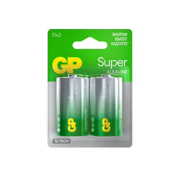 Элемент питания алкалиновый D/LR20 1.5В Super Alkaline G-Tech 13AA21-2CRSBC2 20/160 (блист.2шт) GP 1225