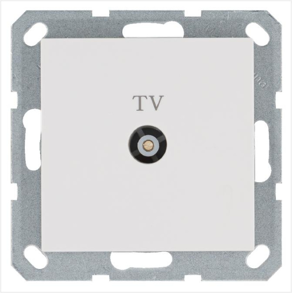 Розетка телевизионная оконечная TV Ф9.5мм механизм бел. глянцевый Jasmart G6001W
