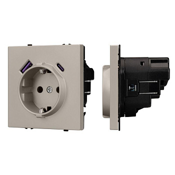 Розетка ARL NOBE SCT-MUAC-SFPL-CA 16А 250В с заземл. со шторками с USB тип А+С софт-тач кашемир Arlight 059444(1)
