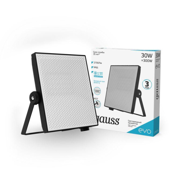 Прожектор светодиодный EVO 30Вт 6500К IP65 2700лм 100-240В ДО черн. GAUSS 687511330