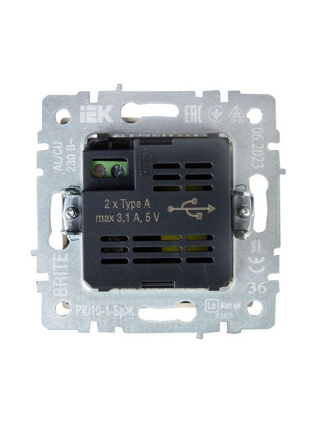 Розетка BRITE USB A+A 3.1А РЮ10-1-БрЖ механизм жемчуж. IEK BR-U21-D31-K36