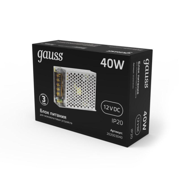 Блок питания для светодиод. ленты Black 40Вт 12В IP20 (драйвер) GAUSS 202003040