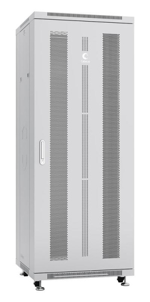 Шкаф монтажный телекоммуникационный напольн. ND-05C-32U60/60 19дюйм 32U 600х600х1610мм для распределит. и серверн. оборудования; передн. и задн. перфорир. двери ручка с замком RAL 7035 сер. Cabeus 7710c