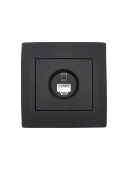 Розетка компьютерная 1-м СП KARINA IP20 RJ45 кат.6 механизм черн. LEZARD 707-4288-140