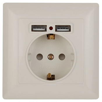 Розетка 1-м СП Solo 4-410-02 16А IP20 250В 2хUSB P+E Schuko с заземл. защ. шторки слон. кость Intro Б0053714