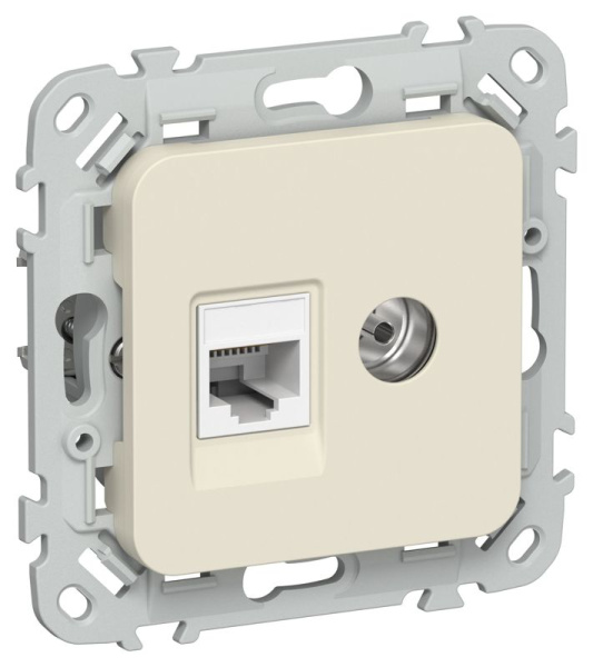Розетка 2-м СП FLITE РКТВ5е-2-0-ФлСл RJ45/TV кат.5E UTP механизм сливочный IEK FI-AK22-1-K86