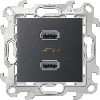 Розетка USB 2-м Simon 24 механизм графит Simon 2411096-038