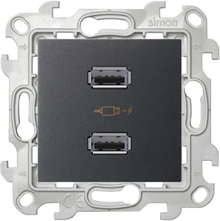 Розетка USB 2-м Simon 24 механизм графит Simon 2411096-038