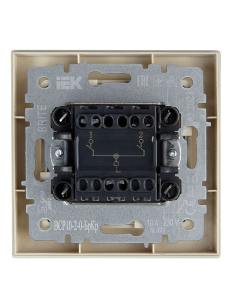 Выключатель 2-кл. СП BRITE ВСР10-2-0-БрКр 10А в сборе беж. IEK BR-V20-0-10-K10-F