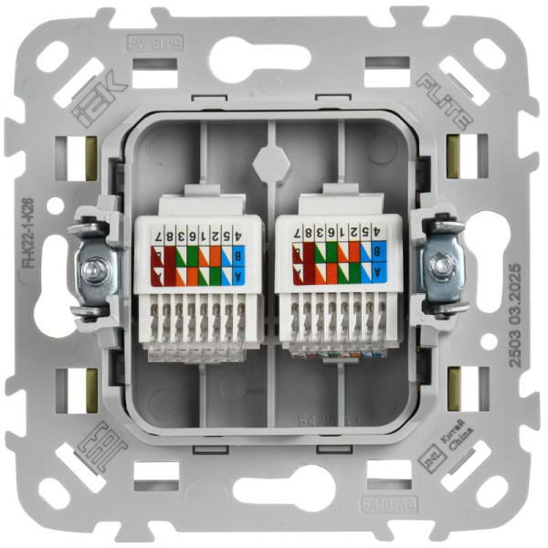 Розетка компьютерная 2-м СП FLITE РК5е-2-0-ФлО RJ45 кат.5E UTP механизм олив. IEK FI-K22-1-K26