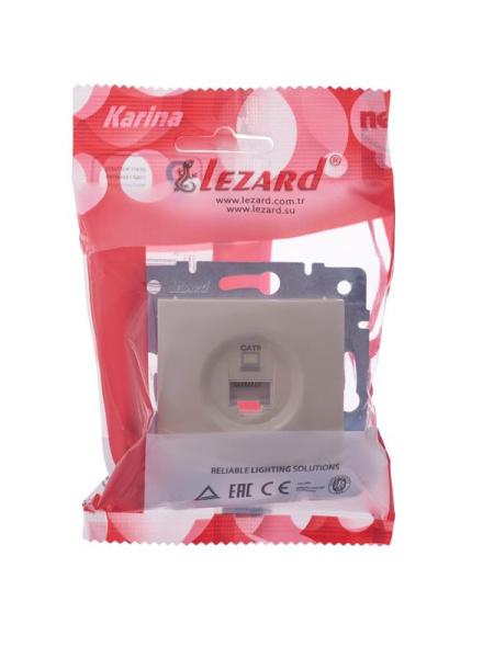 Розетка компьютерная 1-м СП KARINA IP20 RJ45 кат.6 механизм крем. LEZARD 707-0388-140