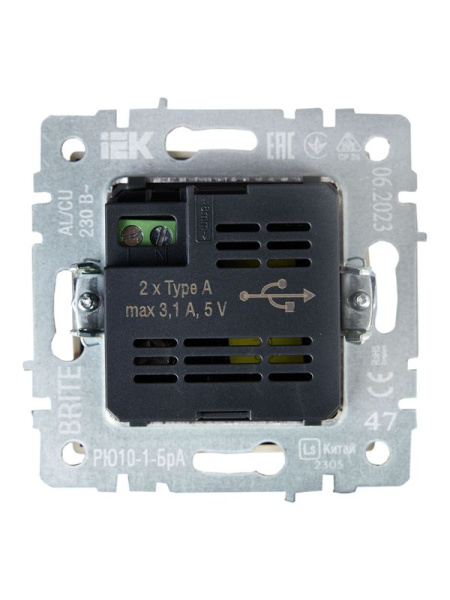 Розетка BRITE USB A+A 3.1А РЮ10-1-БрА механизм алюм. IEK BR-U21-D31-K47
