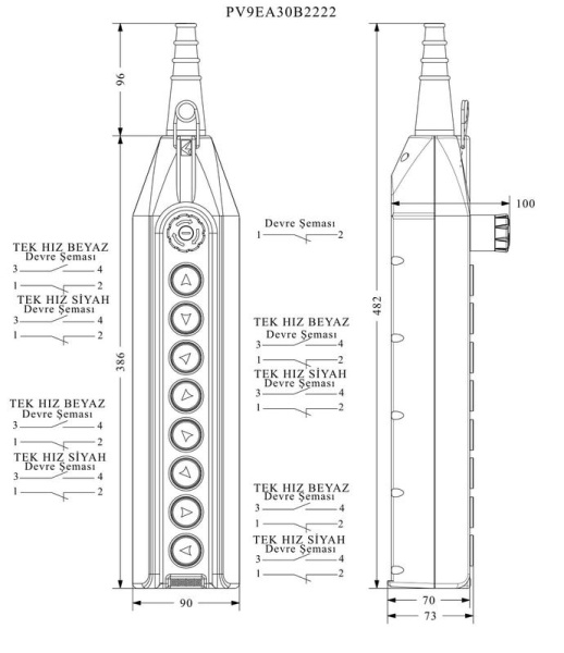 Пульт управления 1 скоростной с аварийной кнопкой с ключом EMAS PV9EA30B2222