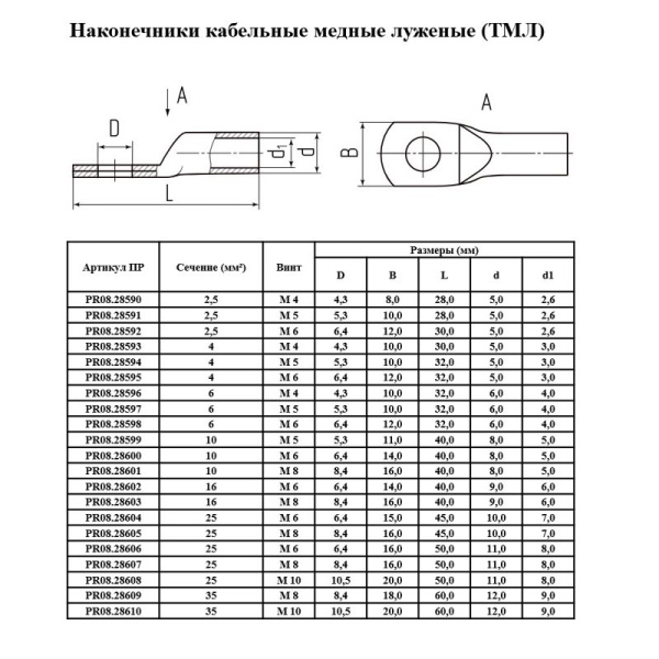 Наконечник луженый ТМЛ 6-6-4 медн. (уп.100шт) Промрукав PR08.28598