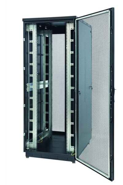 Шкаф Racknet S3000 42U 800х800 передн. дверь перфорир. одностворчат.; задн. дверь перфорир. двухстворчат. черн. Eurolan 60F-42-88-34BL