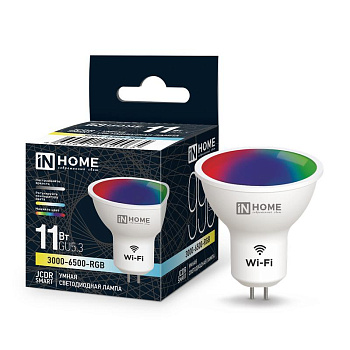 Лампа светодиодная LED-JCDR-RGBW-SMART 11Вт 3000-6500К GU5.3 990лм 230В димм. IN HOME 4690612050065