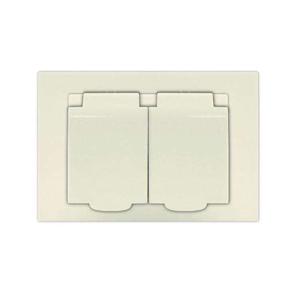 Розетка 2-м СП Афина 16А IP20 с заземл. c крышкой в сборе сл. кость (ivory) Universal A0031-I