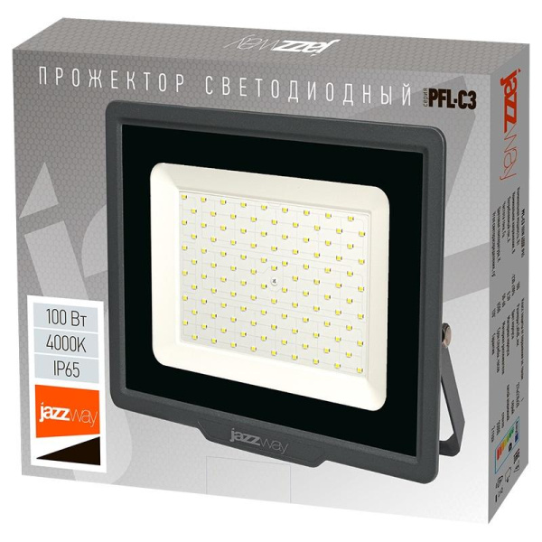 Прожектор светодиодный PFL-C3 100Вт 4000К IP65 ДО compact закален. прозр. стекло JazzWay 5045705