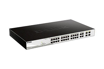 Коммутатор настраиваемый DGS-1210-28MP/FL1A WebSmart с 24 портами 10/100/1000Base-T (PoE 802.3af/802.3at (30Вт) и 4 комбо-портами 100/1000Base-T/SFP PoE-370Вт D-link 1783352