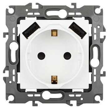 Розетка Эра12 12-4109-01М 16А 250В 2P+E с 2xUSB 5В-3А защ. шторки бел. матов. Эра Б0065728