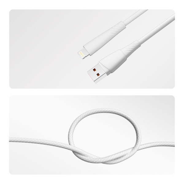 Кабель USB-A-Lightning для Apple 2.4А 1м бел. нейлон. оплетка Rexant 18-7061