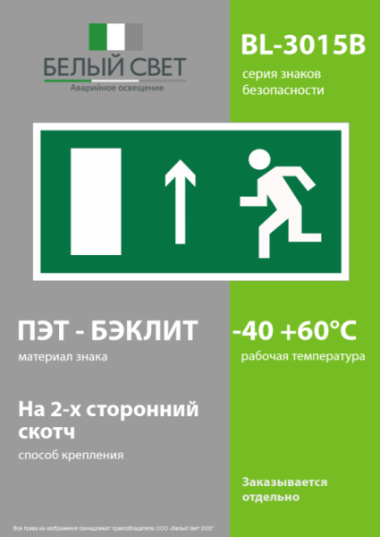 Знак безопасности BL-3015B.E12 "Напр. к эвакуационному выходу прямо (лев.)" Белый свет a14590