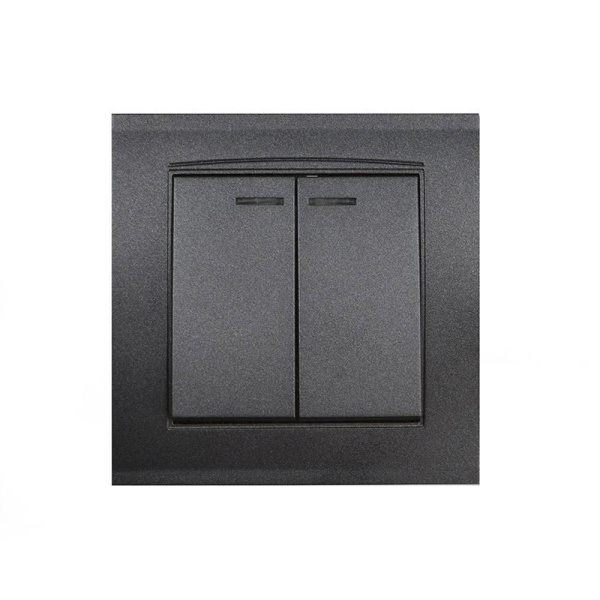 Выключатель 2-кл. СП Бриллиант 10А IP20 с подсветкой в сборе графит Universal 7947410-Gr