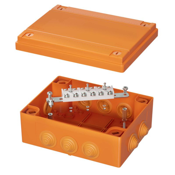 Коробка ответвительная FS 240х190х90мм IP56 6п 450В 32А 10кв.мм с кабельными вводами и клеммниками нерж. контакт пластик. DKC FSK41610