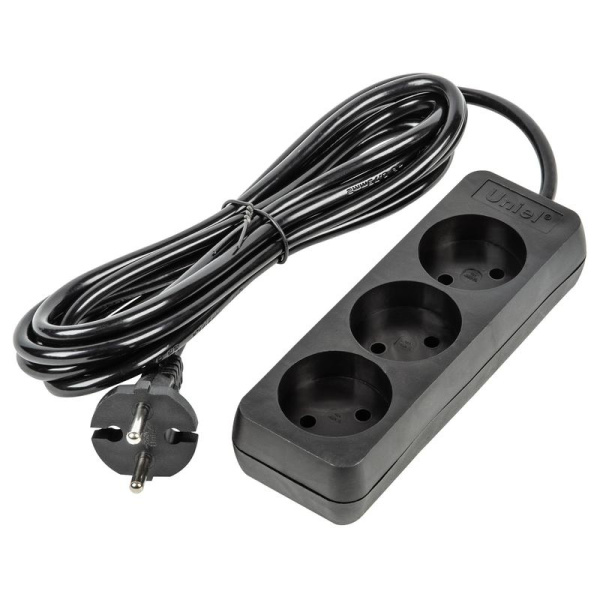 Удлинитель 3х3м без заземл. 10А Ultra S-CU3-3 BLACK черн. Uniel UL-00009983