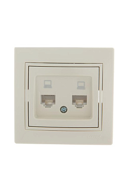 Розетка компьютерная 2-м СП Mira RJ45 16А IP20 со вставкой крем. LEZARD 701-0303-141