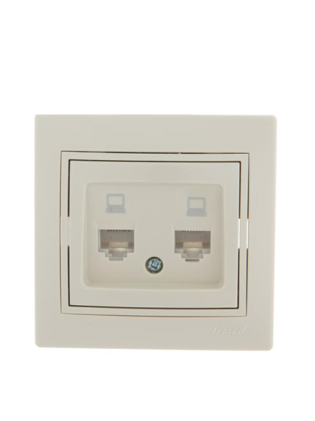 Розетка компьютерная 2-м СП Mira RJ45 16А IP20 со вставкой крем. LEZARD 701-0303-141