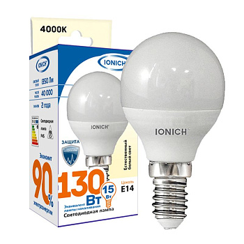 Лампа светодиодная P45 15Вт шар 4000К E14 1350лм 230В IONICH 1816
