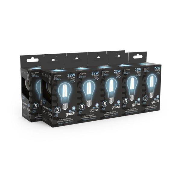 Лампа светодиодная филаментная Black Filament 22Вт A70 грушевидная 4100К нейтр. бел. E27 2100лм GAUSS 102902222