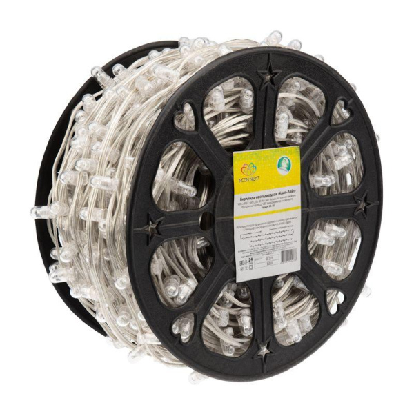 Гирлянда светодиодная "LED ClipLight" шаг 15см 665LED бел. 80Вт 12В IP65 эффект мерцания flashing бел.; провод ПВХ прозр. (уп.100м) Neon-Night 325-165