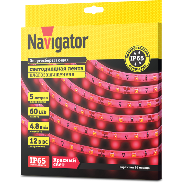Лента светодиодная 71 406 NLS-3528R60-4.8 IP65 12B R5 4.8Вт/м (уп.5м) Navigator 71406